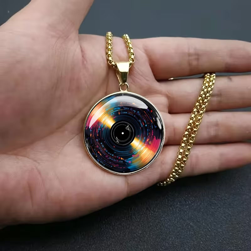 Colorful Vinyl Record Pattern Stainless Steel Necklace